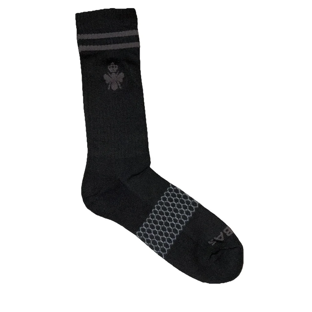 BOMBAS Socks Men's L (US 9.5-13) Black Gray Stripe Calf Logo NEW Lot Of 6